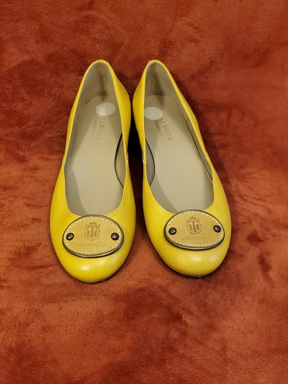 Talbots Yellow Leather Ballet Flats with Gold Medallion